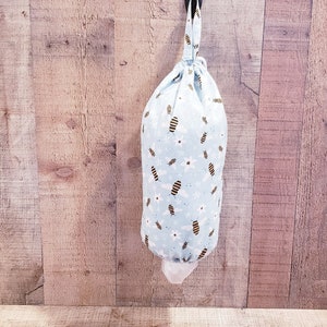 Light Blue Bee Decor, Sock Holder, Wall Mount Organizer, Shopping Bag Carrier, Washable Large Grocery Storage Bag Dispenser