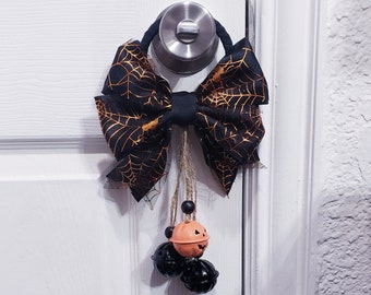 Orange and Black,Halloween Door Hanger,Halloween Decor,Halloween Door Decor,Door Bells,Farmhouse Door, Door Knob Charm, Door Knob Hanger