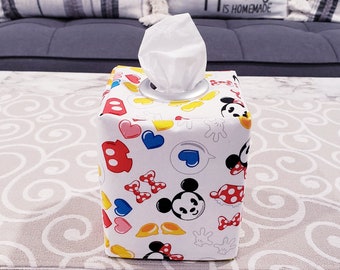 Mickey and Minnie Mouse Tissue Box Cover,  Cover, Mickey Mouse Decorations, Minnie Mouse Decor, Disney Decor, Fabric Tissue Cover
