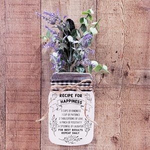 Recipe For Happiness, Mason Jar Shape Decor, Kitchen Wall Decor, Farmhouse Decor,Country Kitchen Decor, House Warming, Wall Art, Farmhouse