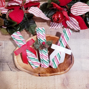 Candy Canes, Fabric Covered Candy Canes, Christmas Candy Decor, Farmhouse Christmas, Holiday Decor, Candy Cane Decor, Christmas Tiered Tray