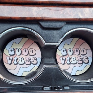 Good Vibes Car Coasters: Neoprene Car Accessories (Set of 2)