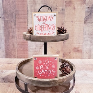 Christmas Tiered Tray Decor, Holiday Tiered Tray, Tiered Tray Signs, Mini Shelf Signs, Mini Mantel Decor, Farmhouse Christmas, Holiday Decor