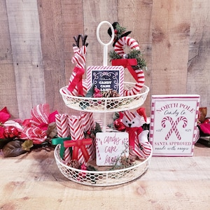 Candy Cane Decor, Christmas Tiered Tray Decor, Christmas Decor, Christmas Bowl Fillers, Holiday Decor, Candy Cane Tiered Tray, Candy Decor