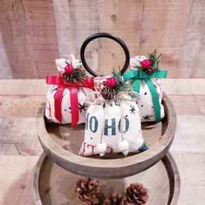 Set of 3, Farmhouse Mini Sacks, Decorative Christmas Sacks, Tiered Tray Mini Sacks, Santa Sack, Mini Santa Sack, Mini Christmas Sacks
