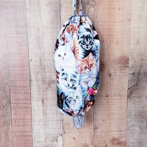 Cat Decor, Kitchen Decor, Plastic Bag Holder, Wall Mount Plastic Bag Organizer, Shopping Bag Carrier, Washable Grocery Bag Dispenser