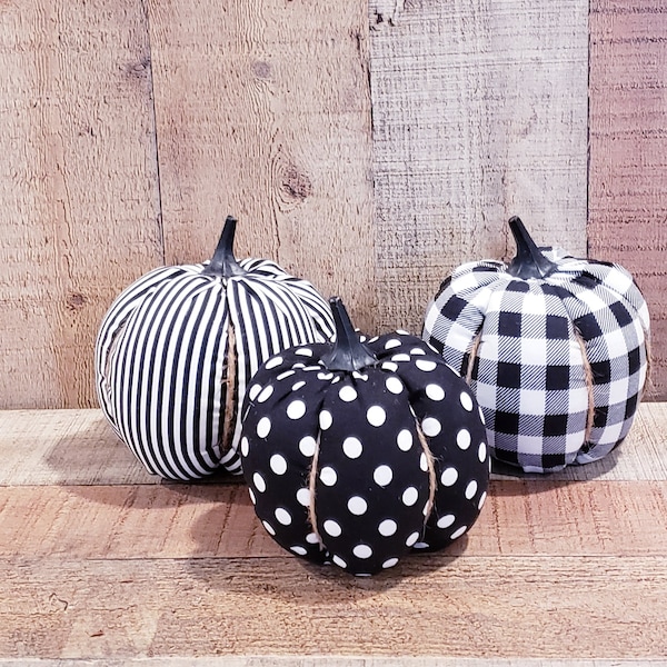 Black and White Pumpkin, Farmhouse Pumpkin, Fall Decoration, Handmade Pumpkin, Fabric Pumpkin, Fall Tiered Tray Decor, Rustic Fall Decor