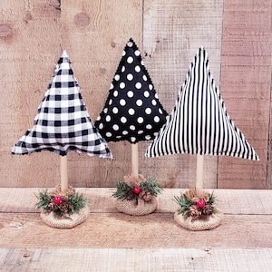 Mix or Match, Schwarz und Weiß, Stoff Weihnachtsbäume, Weihnachtsbäume, Bauernhaus Winter Dekor, Weihnachtsmantel Dekor, Weihnachtsbäume