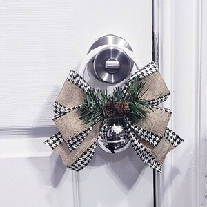 Burlap And Buffalo Plaid,Christmas Door Knob Hanger,Door Decor,Door Bell, Holiday Decor, Winter Door Hanger, Farmhouse Christmas, Door Charm