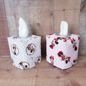 Pink and White Tissue Cover,Minnie Mouse Tissue Box Cover,Tissue Cover, Minnie Mouse Decor, Fabric Tissue Cover, Nursery Decor, Minnie Mouse