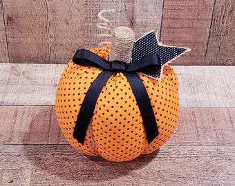 Orange and Black Polka Dot, Fabric Pumpkins, Autumn Decor, Farmhouse Pumpkins, Farmhouse Decor, Fall Decor, Fall Centerpiece, Fall Pumpkins