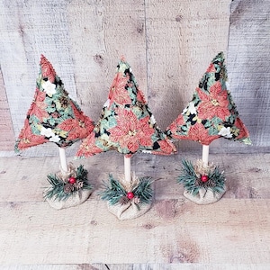 Poinsettia On Black,Fabric Christmas Trees, Christmas Trees, Farmhouse Winter Decor, Christmas Mantel Decor, Christmas Trees, Stuffed Trees