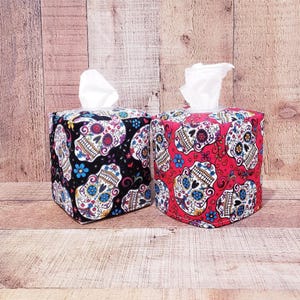 Decoración de calaveras de azúcar, decoración del Día de Muertos, decoración de Halloween, calavera de azúcar, funda decorativa, funda para pañuelos, porta pañuelos cuadrado, caja con funda para pañuelos