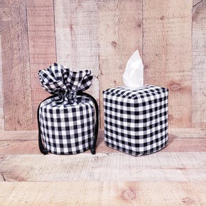 Porta carta igienica in tessuto bianco e nero, Porta carta igienica di scorta, Decorazione a quadri Buffalo, Decorazione per il bagno, Accenti per il bagno