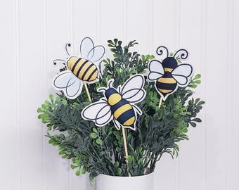 Blumen-Picks, Bienen-Dekor, Stoff-Bienen, Pflanzen-Sticks, Frühlings-Blumen-Picks, Bienen-Picks, Frühlings-Dekor, dekorative Picks, Honigbienen, Bienenakzente