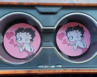 Car Coasters,Betty Boop Decor , Neoprene Car Coasters,Car Accessories,Car Decor,  Cup holder Coaster, Rubber Car Coaster,Car Charm