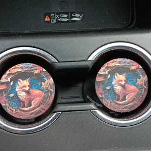 Woodland fox, Fox, Car Coasters, Neoprene Coasters, Car Accessories, Car Decor,Coasters,Cup holder Coaster, Rubber Car Coaster, Gift for Mom