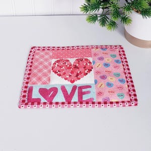 Valentine Mug Rug,Quilted Mug Rug,Spring Mug Rug,Coffee Bar Decor,Coffee Coaster, Snack Tray,Quilted Coaster,Spring Decor, Spring Coffee Bar