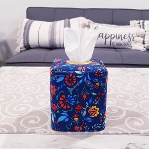 Blue Tissue Box Cover, Floral Printed Tissue Box Cover, Spring Decor, Fabric Tissue Cover, Nursery Decorations, Decorative Tissue Box Cover