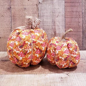Fall Leaves and Mushrooms, Fabric Pumpkins, Autumn Decor, Farmhouse Pumpkins, Farmhouse Decor, Fall Decor, Fall Centerpiece, Fall Pumpkins