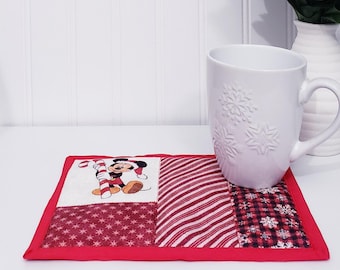 Mickey Mouse,Mug Rug,Quilted Mug Rug,Christmas Mug Rug,Coffee Bar Decor,Coffee Coasters,Quilted Coaster,Candy Cane Decor,Cup Rug,Mug Mat