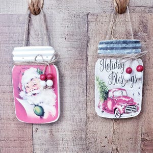 Decoração de pote de vidro de madeira, decoração de parede de Natal, decoração de Natal, decoração de cozinha para festas, decoração de Papai Noel, decoração feita à mão, decoração de pote de vidro