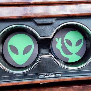 Car Coasters,Alien Decor,Neoprene Car Coasters,Car Accessories,Car Decor,Coasters,Cup holder Coaster, Rubber Car Coaster,Car Charm image 1