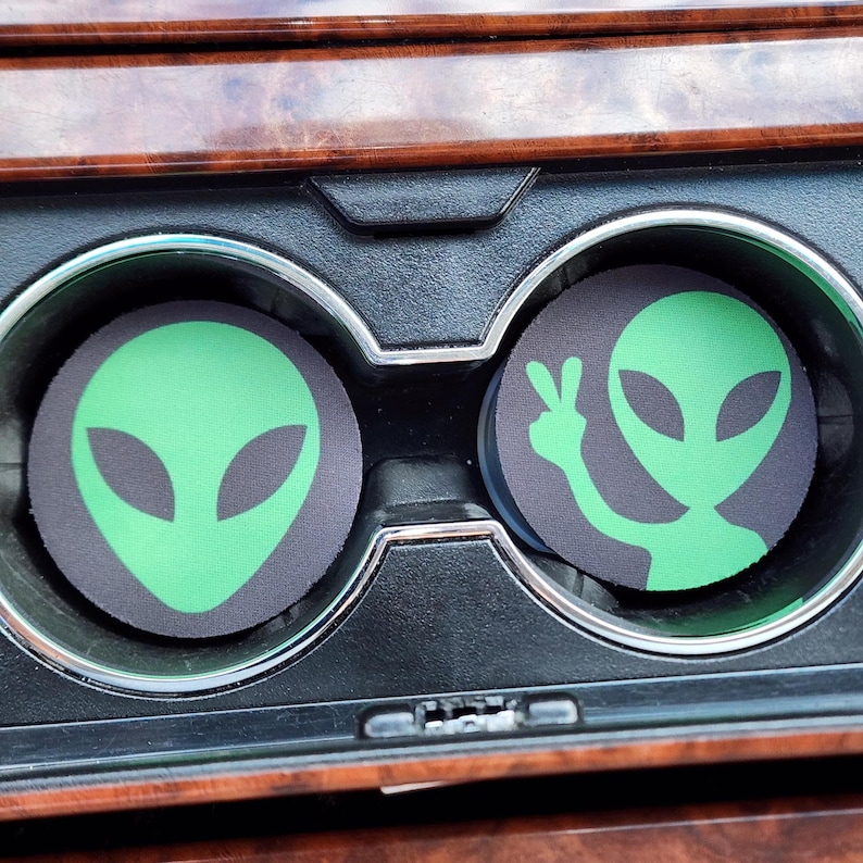 Car Coasters,Alien Decor,Neoprene Car Coasters,Car Accessories,Car Decor,Coasters,Cup holder Coaster, Rubber Car Coaster,Car Charm image 1