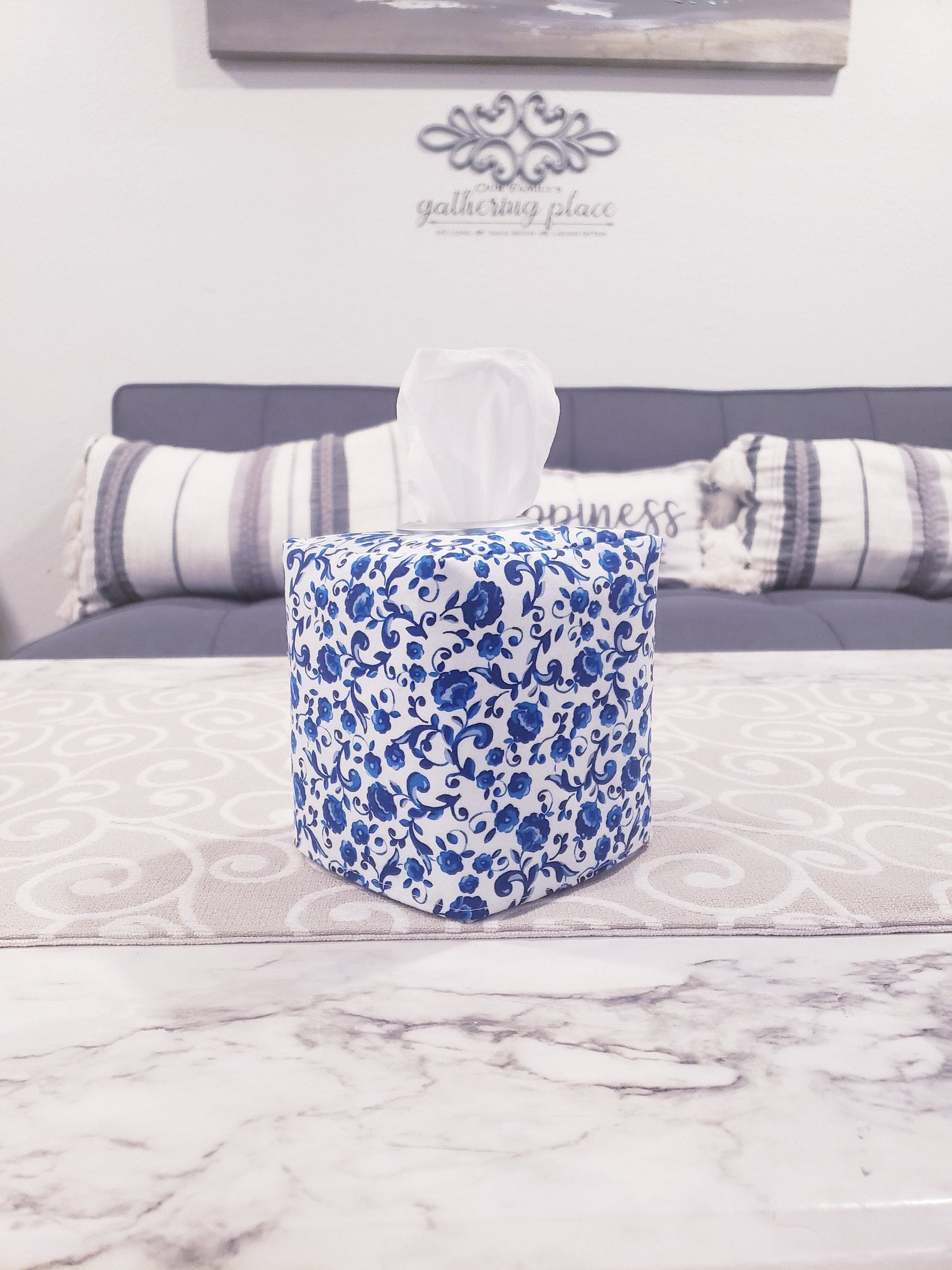 Blue Tissue Box Cover Floral Printed Tissue Box Cover Spring Etsy