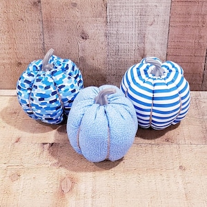 Blue Pumpkins, Farmhouse Pumpkin, Fall Decoration, Handmade Pumpkin, Fabric Pumpkin, Fall Tiered Tray Decor, Rustic Fall Decor