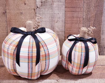 Multi Fall Colored Plaid, Pumpkins, Farmhouse Pumpkins, Fabric Pumpkins, Fall Decor, Fall Mantel Decor, Fall Centerpiece, Handmade Pumpkin