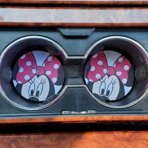 Car Coasters,Minnie Mouse Car Coasters, Neoprene Car Coasters,Car Accessories,Car Decor, Cup holder Coaster, Rubber Car Coaster,Car Charm