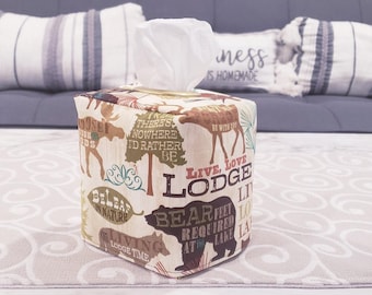 Woodland Animals, Woodland Tissue Cover,  Cabin Decor, Hunting Decorations, Mancave Decor, Tissue Box Cover, Decorative Tissue Box
