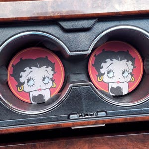 Betty Boop Decor , Neoprene Car Coasters,Car Accessories,Car Decor, Car Coasters, Cup holder Coaster, Rubber Car Coaster,Car Charm