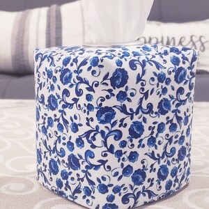 Blue Tissue Box Cover, Floral Printed Tissue Box Cover, Spring Decor ...