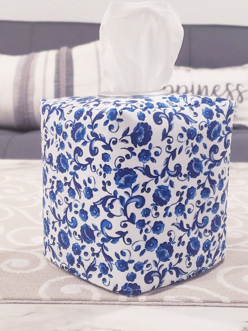 Blue Tissue Box Cover Floral Printed Tissue Box Cover Spring Etsy