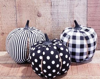 Black and White Pumpkin, Farmhouse Pumpkin, Fall Decoration, Handmade Pumpkin, Fabric Pumpkin, Fall Tiered Tray Decor, Rustic Fall Decor