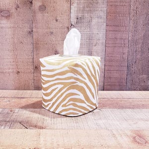 Gold and White,  Zebra Decor, Room Accents, Decorative Cover, Tissue Cover, Square Tissue Holder, Tissue Box Cover, Plaid Accents