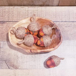 Burnt Orange and Green Plaid, Farmhouse Acorns, Acorn Bowl Fillers , Rustic Fall Decor, Farmhouse Decor, Fabric Covered Acorns, Fall Acorns