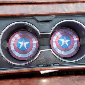 Captain America,Car Coasters,Coaster, Auto Decor, Cup Holder Coaster, Gift For Him,Car Cup Coaster,Car Accessories,Car Decor,Rubber Coasters image 1