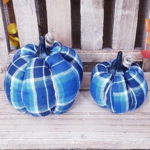 Blue, Black And White Plaid Pumpkins ,Fleece Pumpkins,Halloween Decorations ,Rustic Fall Decor,Farmhouse Decor,Fabric Pumpkins, Fall Basket