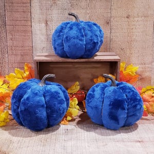 Blue Minky Pumpkins , Minky Decor, Handmade, Halloween Decorations , Rustic Fall Decor, Farmhouse Decor, Fabric Pumpkins, Fall Basket