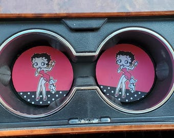 Car Coasters,Betty Boop Decor , Neoprene Car Coasters,Car Accessories,Car Decor,  Cup holder Coaster, Rubber Car Coaster,Car Charm