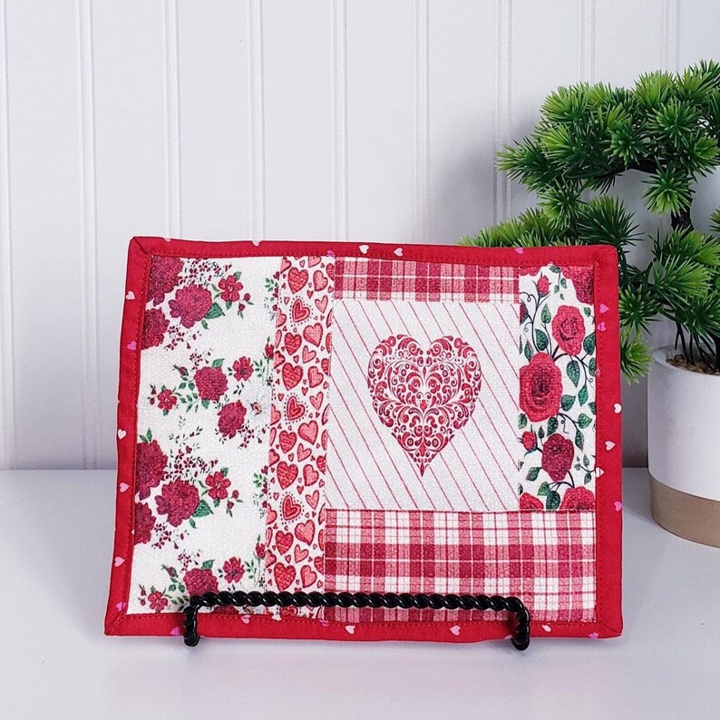 Posavasos de San Valentín, posavasos acolchados, posavasos primaverales, decoración de cafetería, posavasos, bandeja para aperitivos, posavasos acolchados, decoración primaveral, cafetería primaveral imagen 2