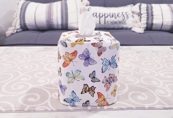 Butterfly Tissue Box Cover,  Cover, Butterfly Decorations, Spring Decorations, Fabric Tissue Cover, Nursery Decorations