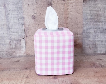 Pink And White Plaid, Tissue Box Cover,Plaid Tissue Box, Spring Decor, Fabric Tissue Cover, Nursery Decorations, Decorative Tissue Box Cover