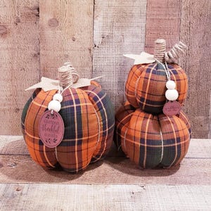 Burnt Orange and Green Plaid, Fabric Pumpkin, Rustic Fall Decorations, Autumn Farmhouse Decor, Fall Pumpkins, Cottage Pumpkins, Fall Decor