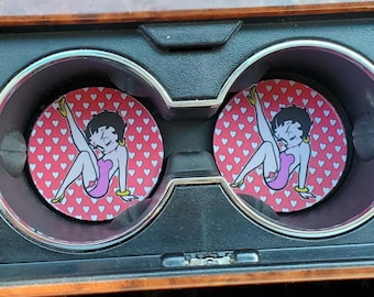Car Coasters,Betty Boop Decor , Neoprene Car Coasters,Car Accessories,Car Decor, Cup holder Coaster, Rubber Car Coaster,Car Charm