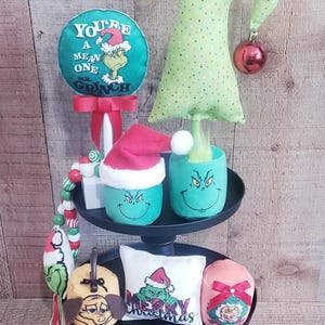 Grinch  Decor,Marshmallow Decor,Tiered Tray Decor,Fake Food,Coffee Bar Decor,Grinch Tiered Tray,Christmas Decor, Holiday Decor,Grinch Tree