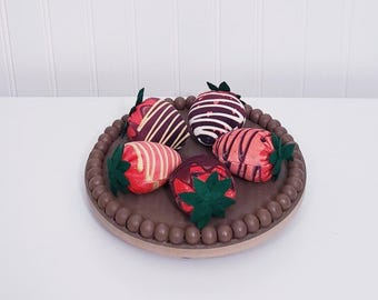 チョコレートでコーティングしたイチゴ、布製イチゴ、農家の春の装飾、イチゴのティアトレイ、イチゴのボウルフィラー、バレンタインの装飾
